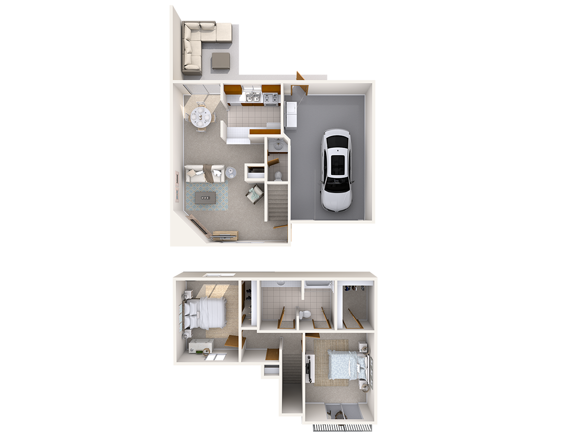Floor plan for 2 beds, 1.5 baths, 970 sqft